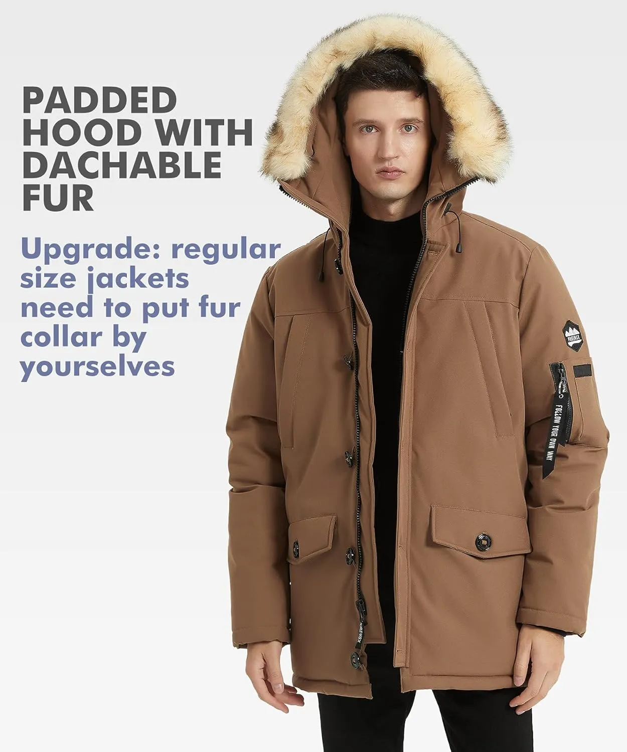 PUREMSX Winter Jackets for Men, Insulated Thick Warm Padded Puffer Coat with Fur Hood