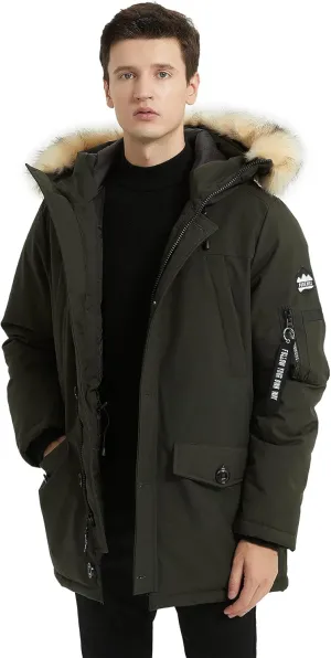 PUREMSX Winter Jackets for Men, Insulated Thick Warm Padded Puffer Coat with Fur Hood