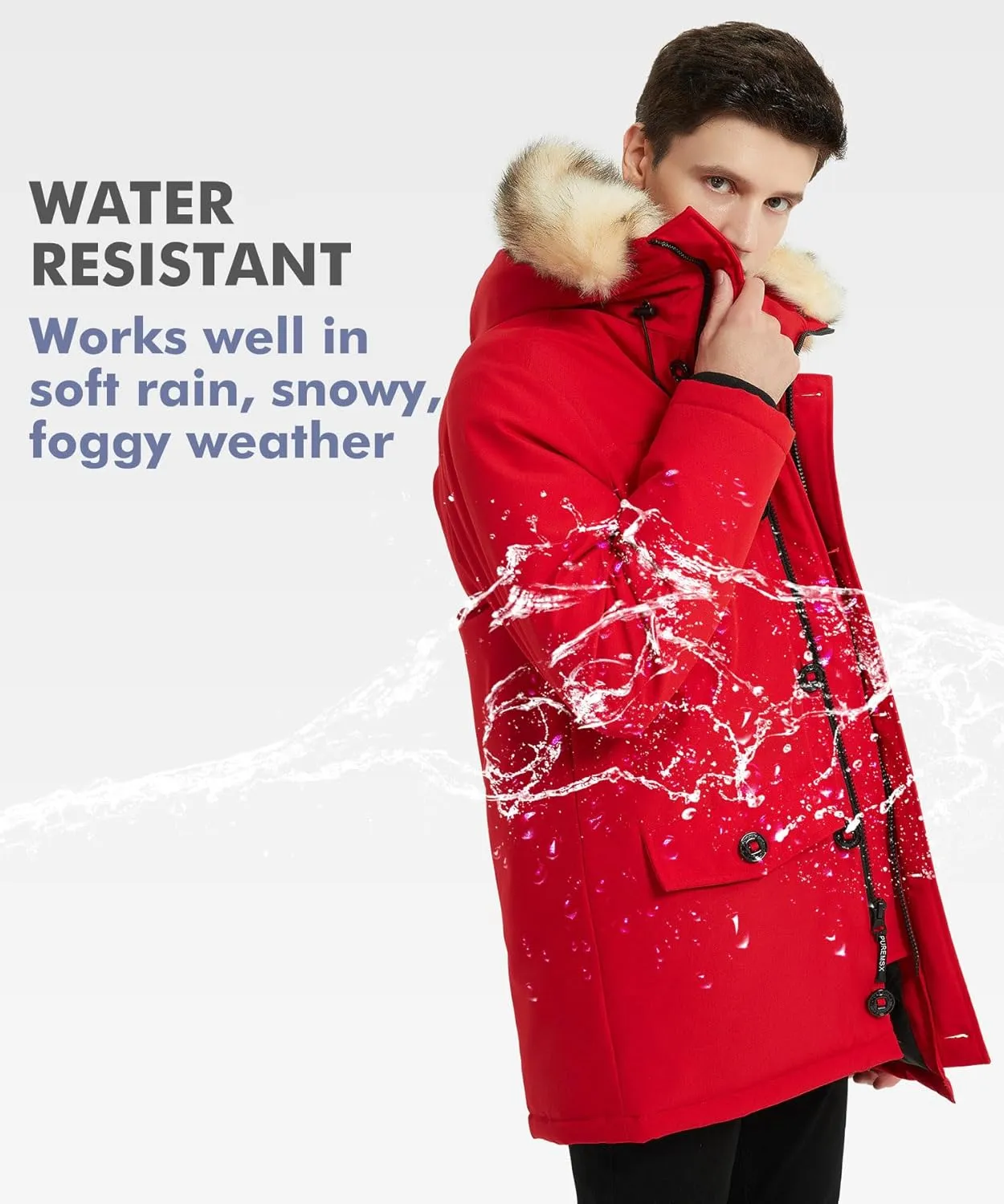PUREMSX Winter Jackets for Men, Insulated Thick Warm Padded Puffer Coat with Fur Hood