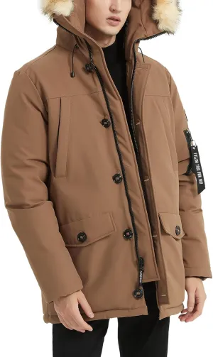 PUREMSX Winter Jackets for Men, Insulated Thick Warm Padded Puffer Coat with Fur Hood
