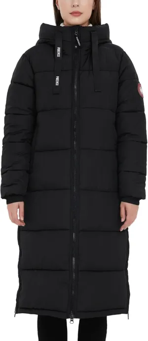 PUREMSX Womens Long Puffer Coat, Warm Thick Insulated Quilted Outdoor Windproof Hooded Jacket XS-XXL