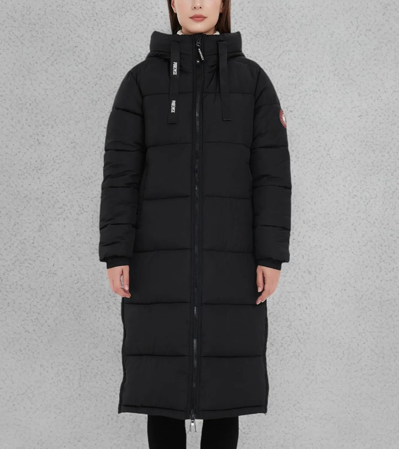 PUREMSX Womens Long Puffer Coat, Warm Thick Insulated Quilted Outdoor Windproof Hooded Jacket XS-XXL