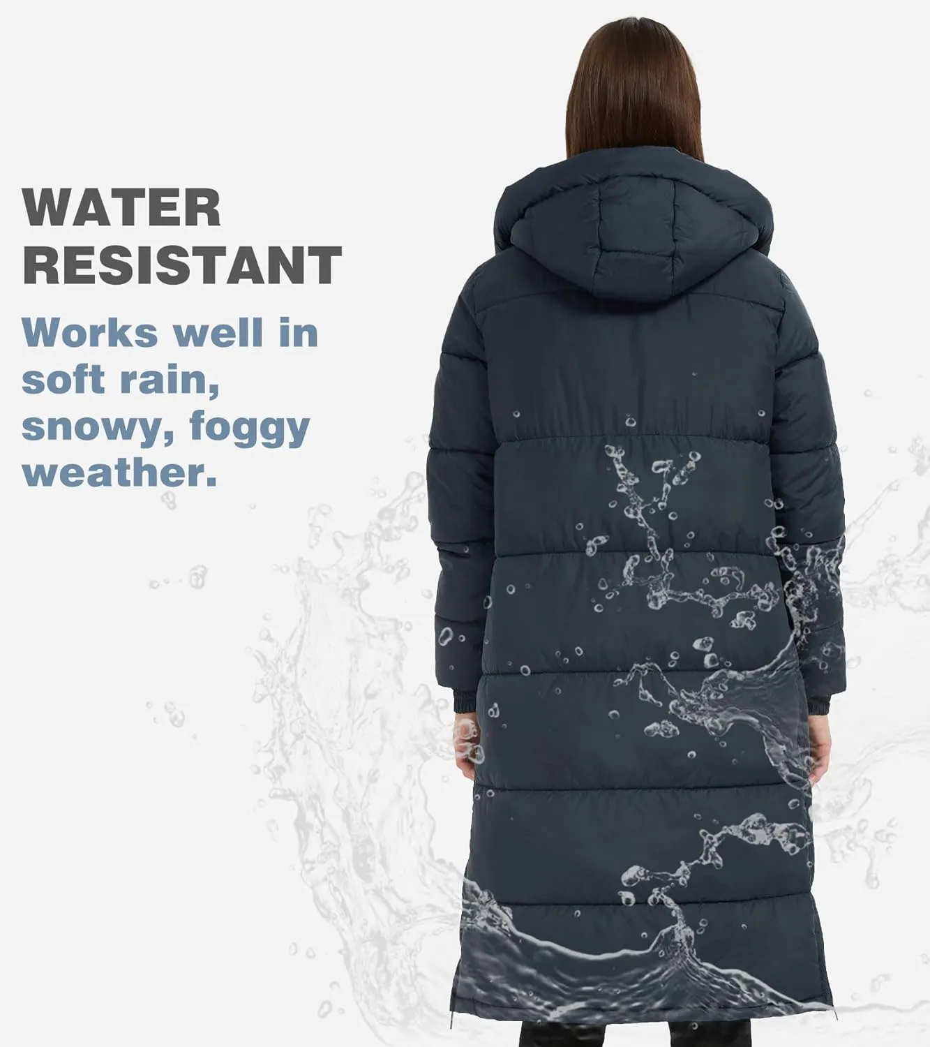 PUREMSX Womens Long Puffer Coat, Warm Thick Insulated Quilted Outdoor Windproof Hooded Jacket XS-XXL