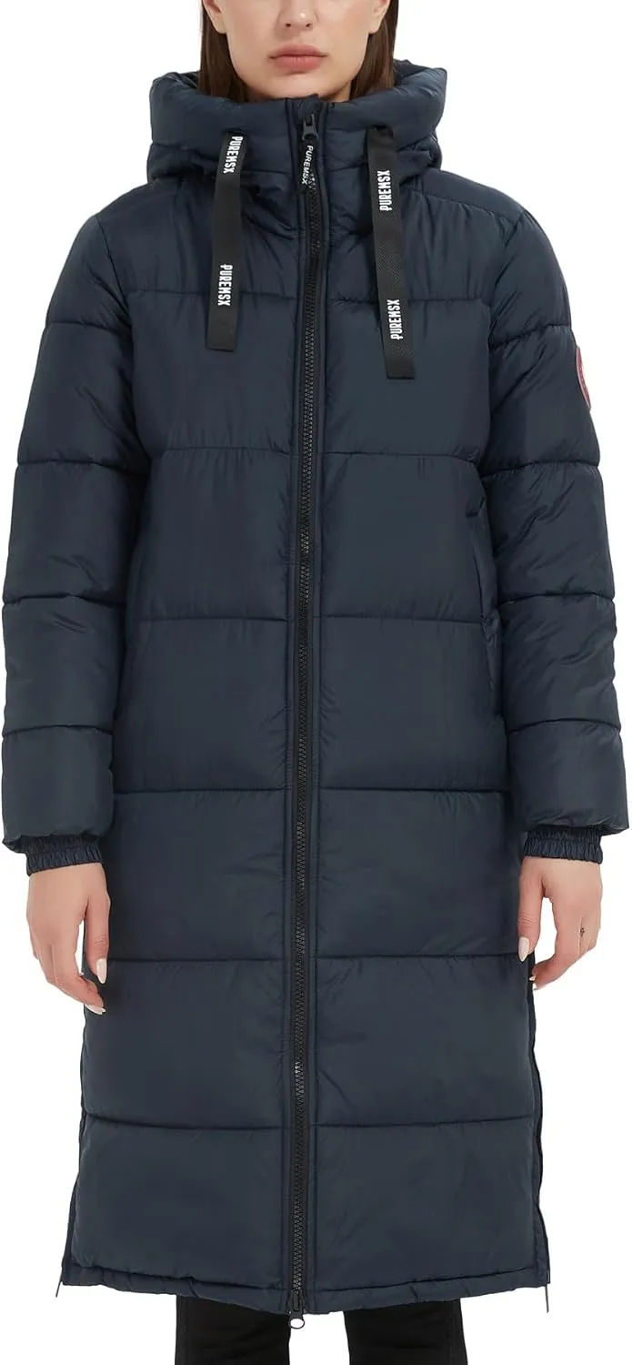 PUREMSX Womens Long Puffer Coat, Warm Thick Insulated Quilted Outdoor Windproof Hooded Jacket XS-XXL
