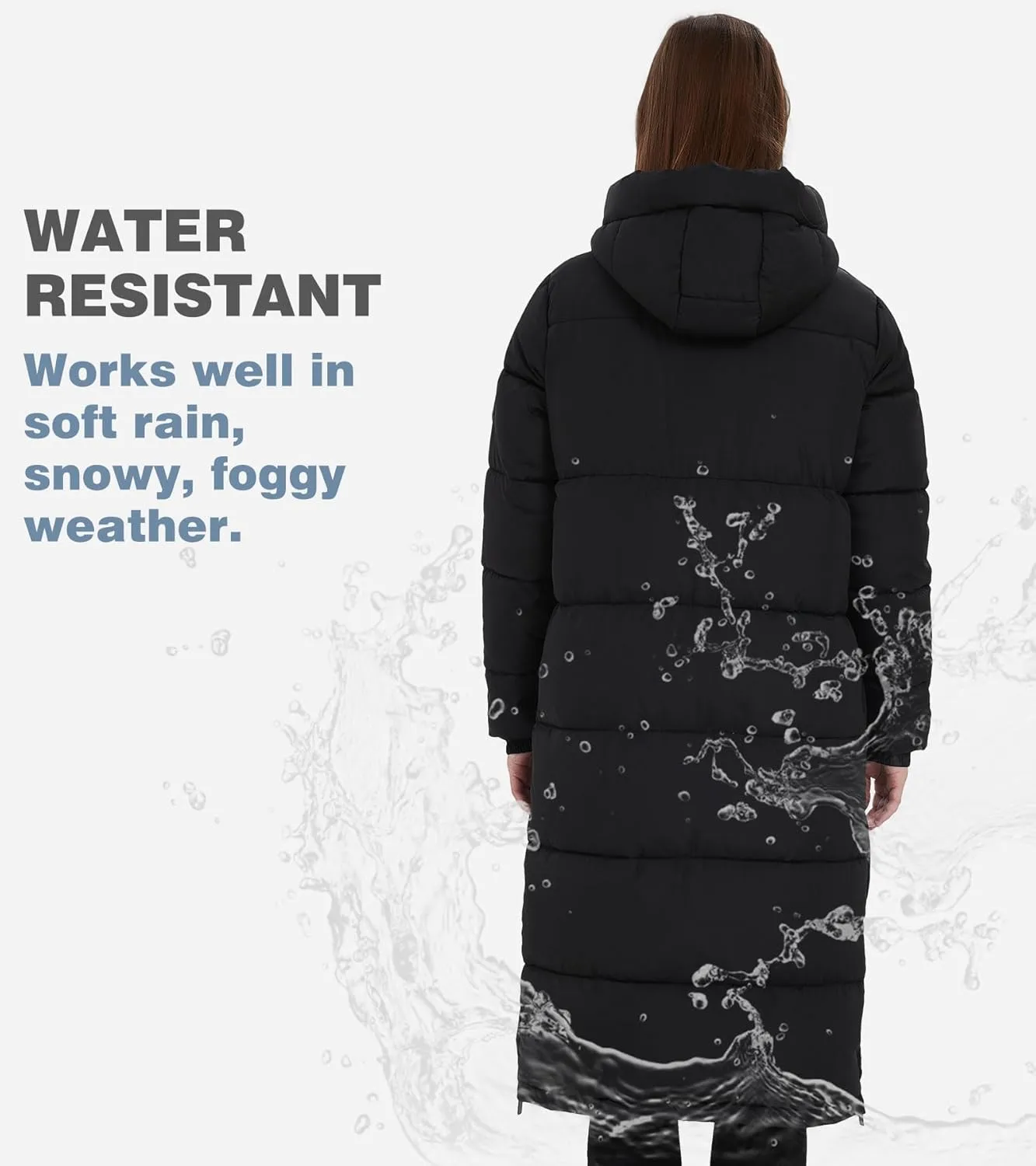 PUREMSX Womens Long Puffer Coat, Warm Thick Insulated Quilted Outdoor Windproof Hooded Jacket XS-XXL