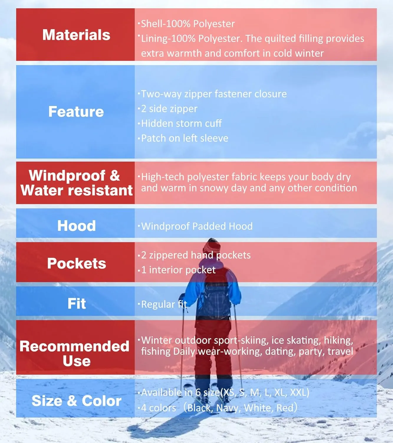 PUREMSX Womens Long Puffer Coat, Warm Thick Insulated Quilted Outdoor Windproof Hooded Jacket XS-XXL