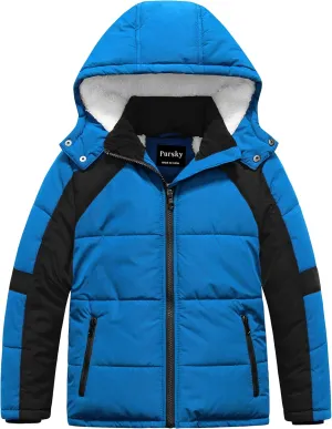 Pursky Boy's Warm Winter Coat Water Resistant Sherpa Outerwear Puffer Jackets With Removable Furry Hood