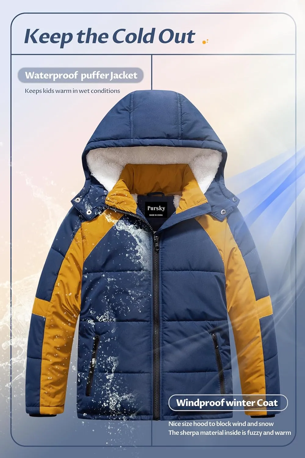 Pursky Boy's Warm Winter Coat Water Resistant Sherpa Outerwear Puffer Jackets With Removable Furry Hood