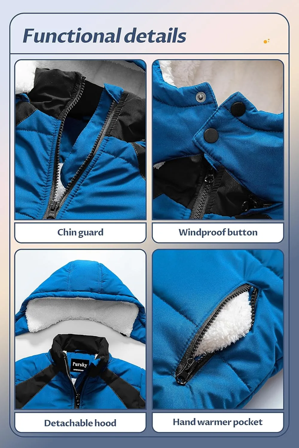 Pursky Boy's Warm Winter Coat Water Resistant Sherpa Outerwear Puffer Jackets With Removable Furry Hood