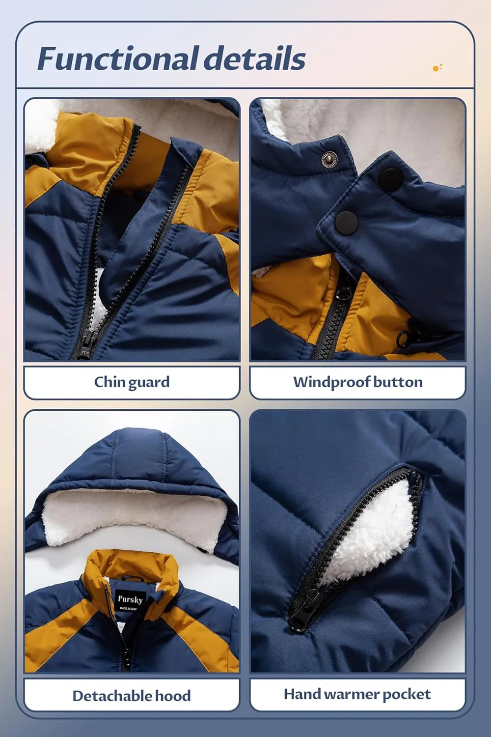 Pursky Boy's Warm Winter Coat Water Resistant Sherpa Outerwear Puffer Jackets With Removable Furry Hood