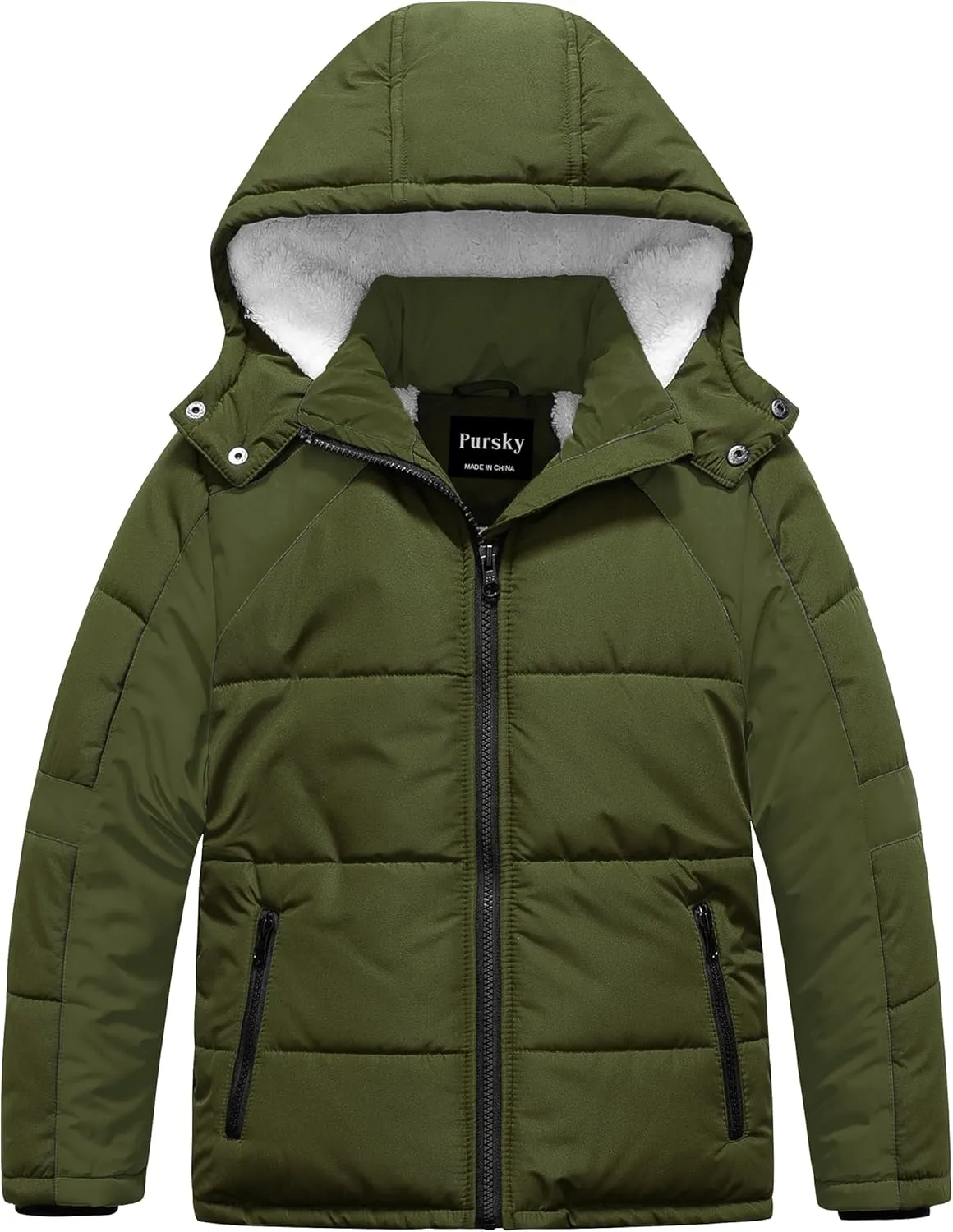 Pursky Boy's Warm Winter Coat Water Resistant Sherpa Outerwear Puffer Jackets With Removable Furry Hood
