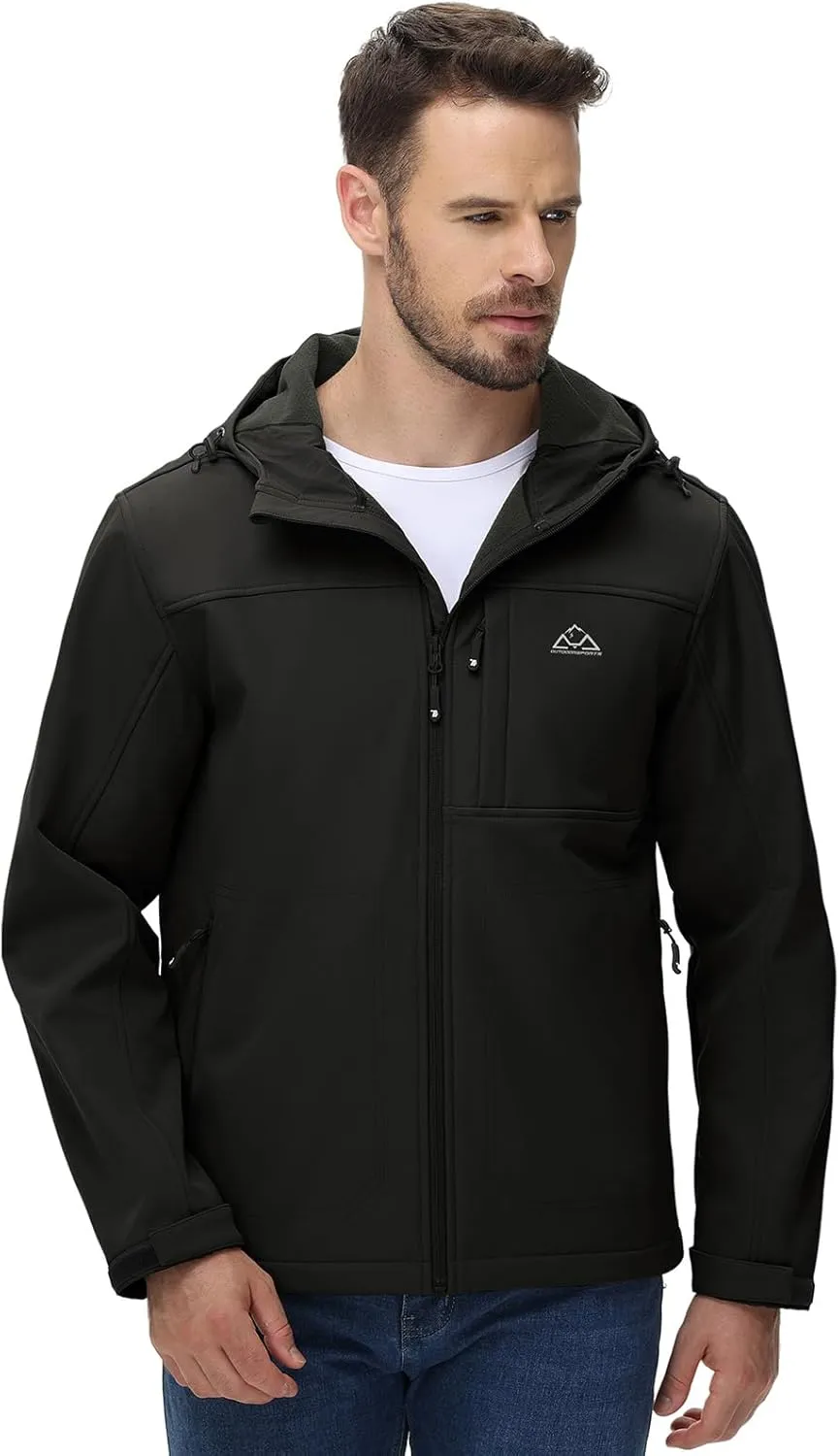 Rdruko Men's Winter Jackets Fleece Lined Hooded Water Resistant Insulated Windbreaker Softshell Jacket for Outdoor Hiking