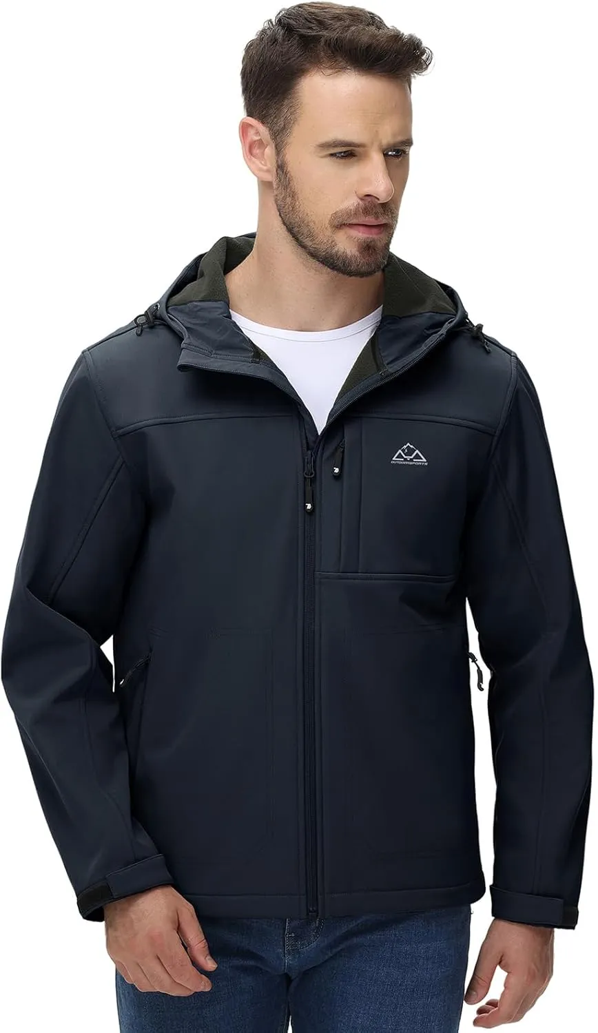 Rdruko Men's Winter Jackets Fleece Lined Hooded Water Resistant Insulated Windbreaker Softshell Jacket for Outdoor Hiking