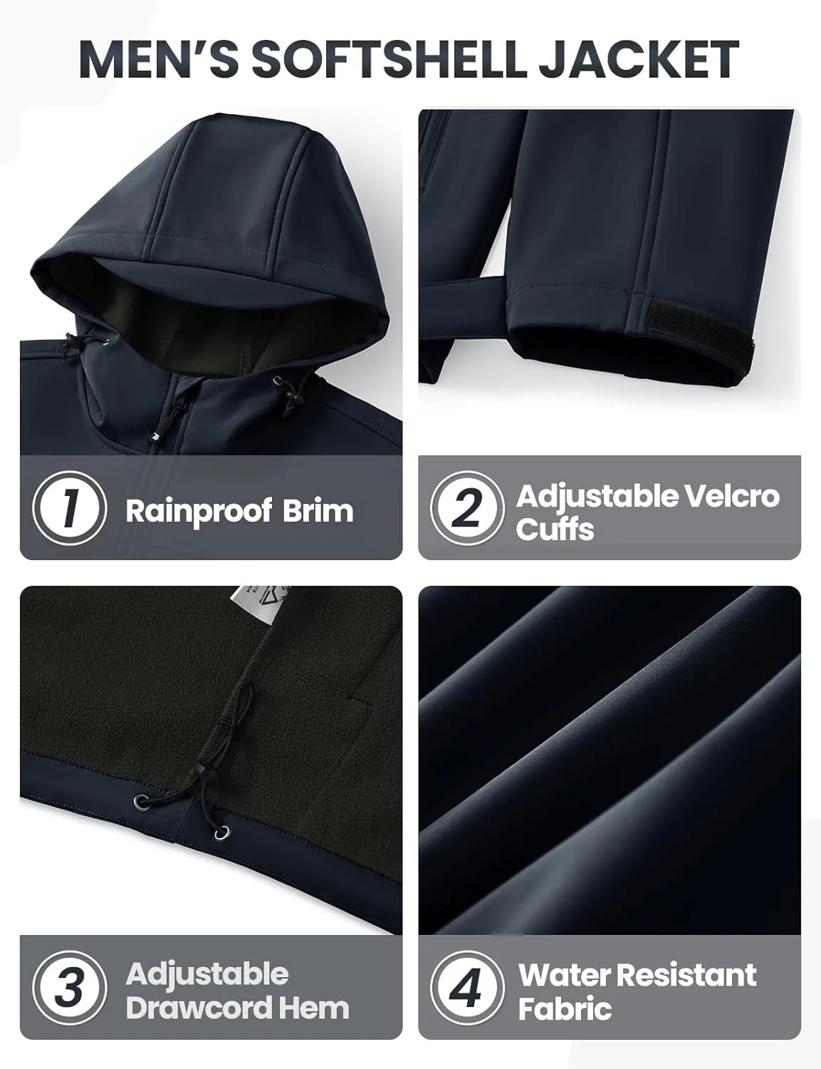 Rdruko Men's Winter Jackets Fleece Lined Hooded Water Resistant Insulated Windbreaker Softshell Jacket for Outdoor Hiking