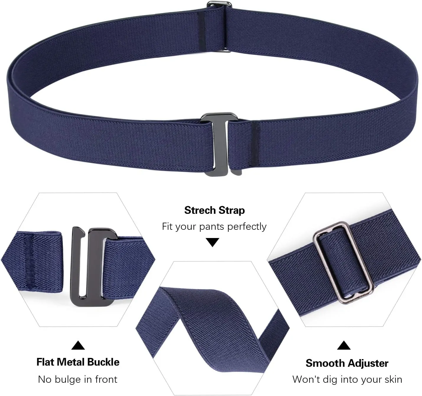 SANSTHS Womens Invisible Adjustable Elastic No Show Flat Buckle Stretchable Belt for Jeans Pants Dresses