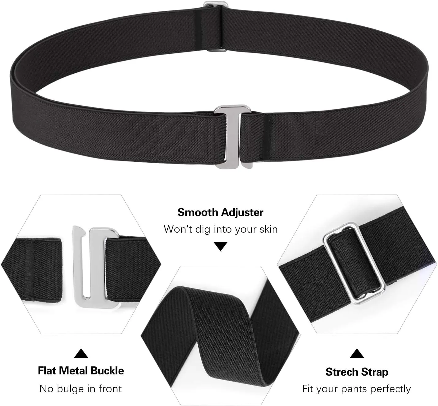 SANSTHS Womens Invisible Adjustable Elastic No Show Flat Buckle Stretchable Belt for Jeans Pants Dresses