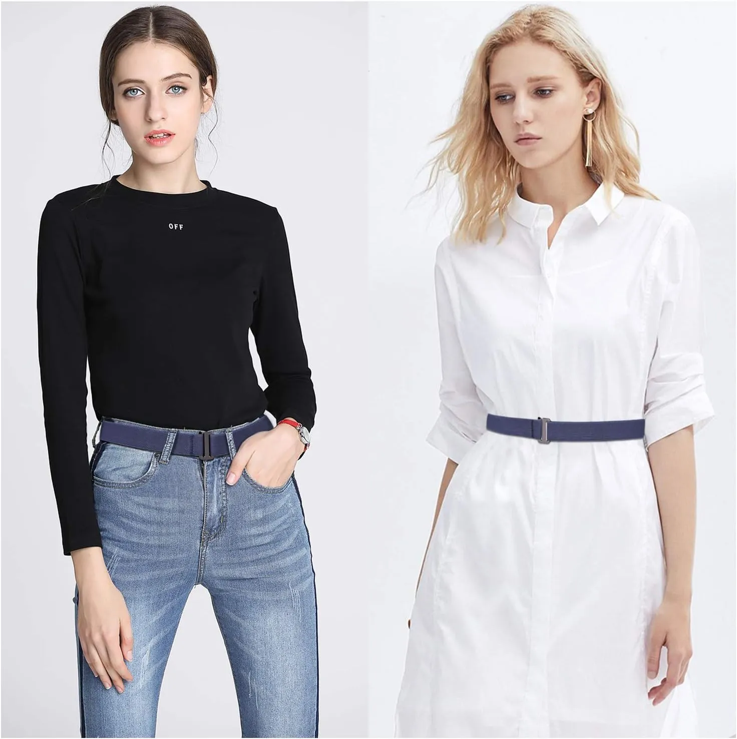 SANSTHS Womens Invisible Adjustable Elastic No Show Flat Buckle Stretchable Belt for Jeans Pants Dresses