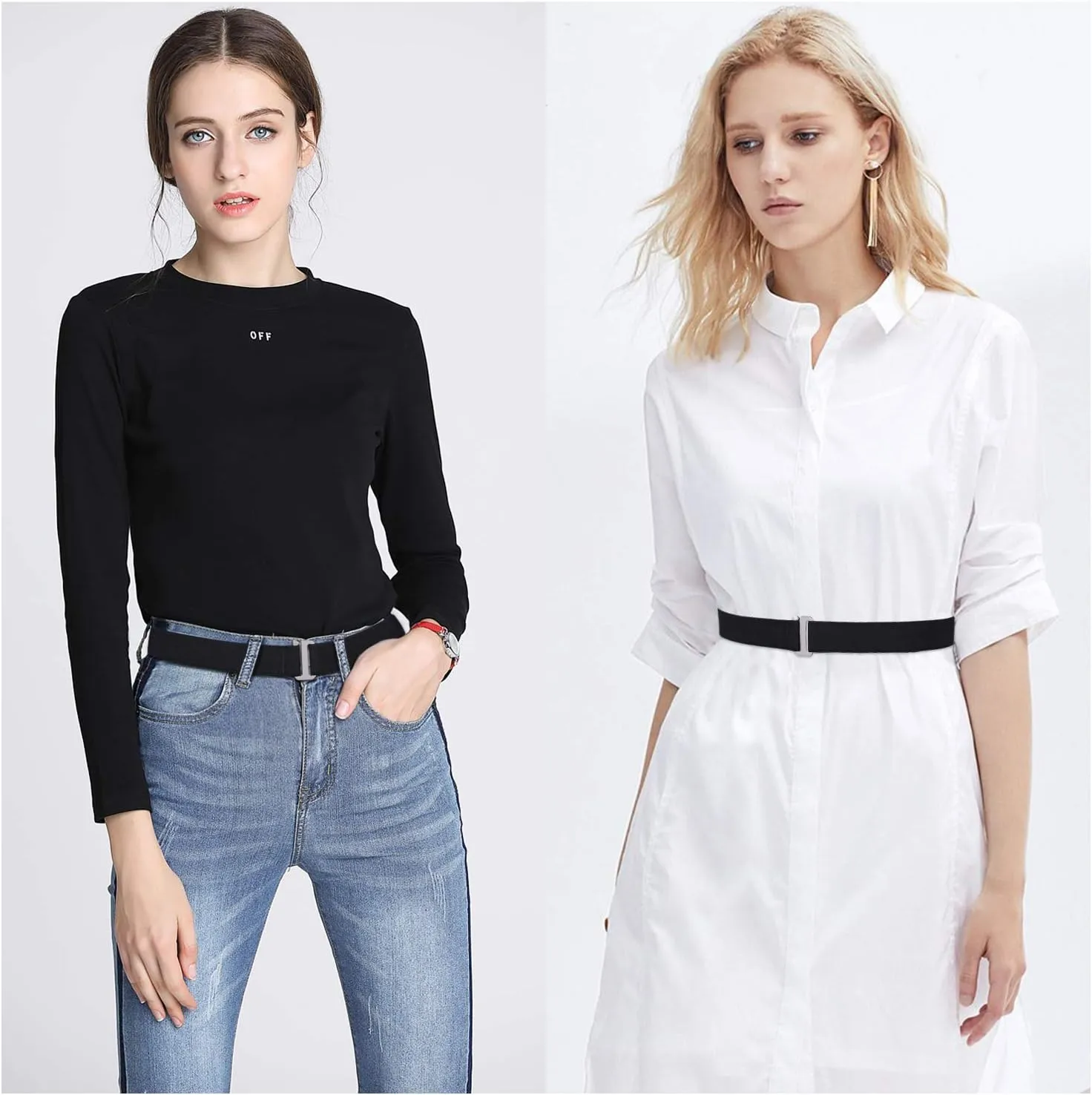 SANSTHS Womens Invisible Adjustable Elastic No Show Flat Buckle Stretchable Belt for Jeans Pants Dresses