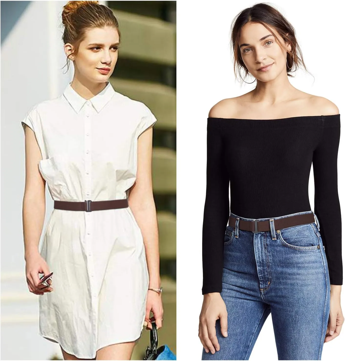SANSTHS Womens Invisible Adjustable Elastic No Show Flat Buckle Stretchable Belt for Jeans Pants Dresses