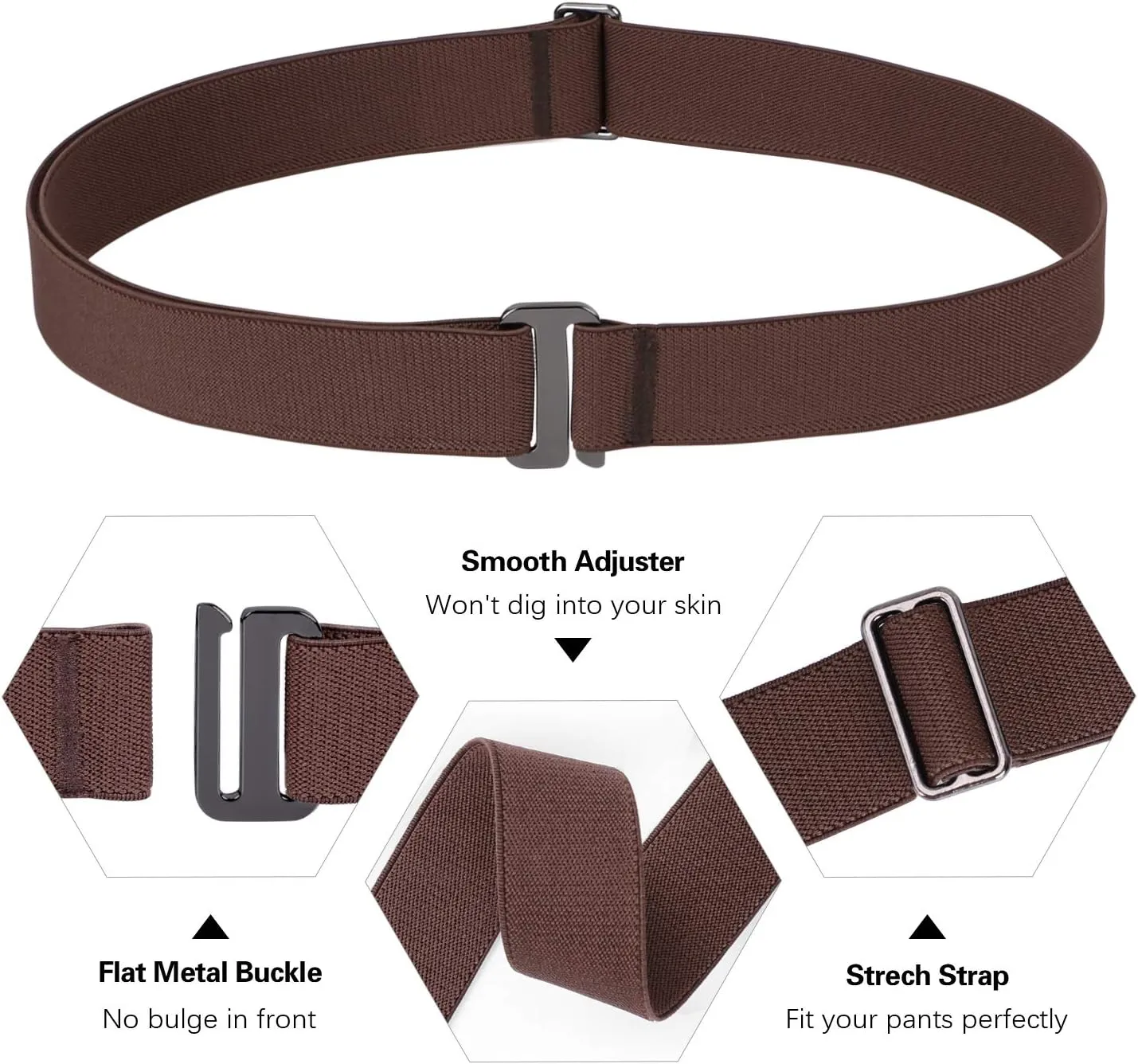 SANSTHS Womens Invisible Adjustable Elastic No Show Flat Buckle Stretchable Belt for Jeans Pants Dresses