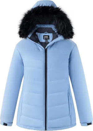 Skieer Women's Plus Size Ski Jacket Waterproof Warm Snow Winter Coat with Removable Hood