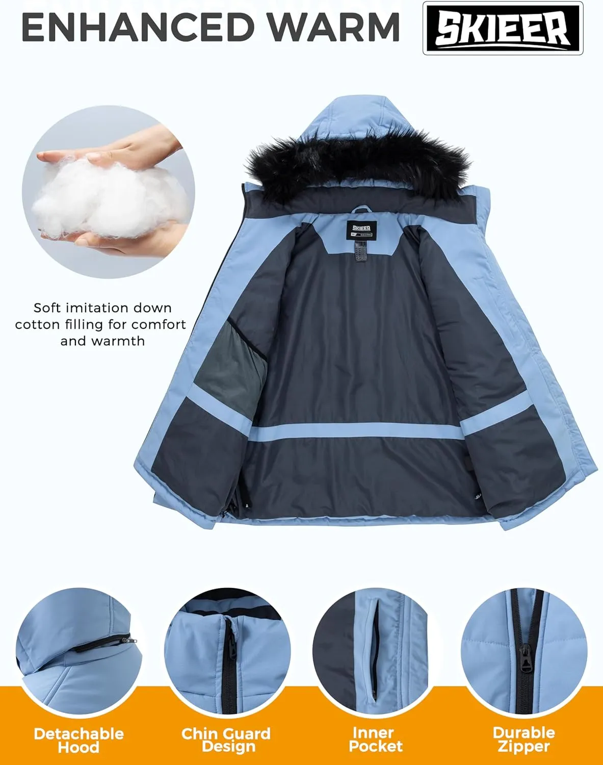 Skieer Women's Plus Size Ski Jacket Waterproof Warm Snow Winter Coat with Removable Hood