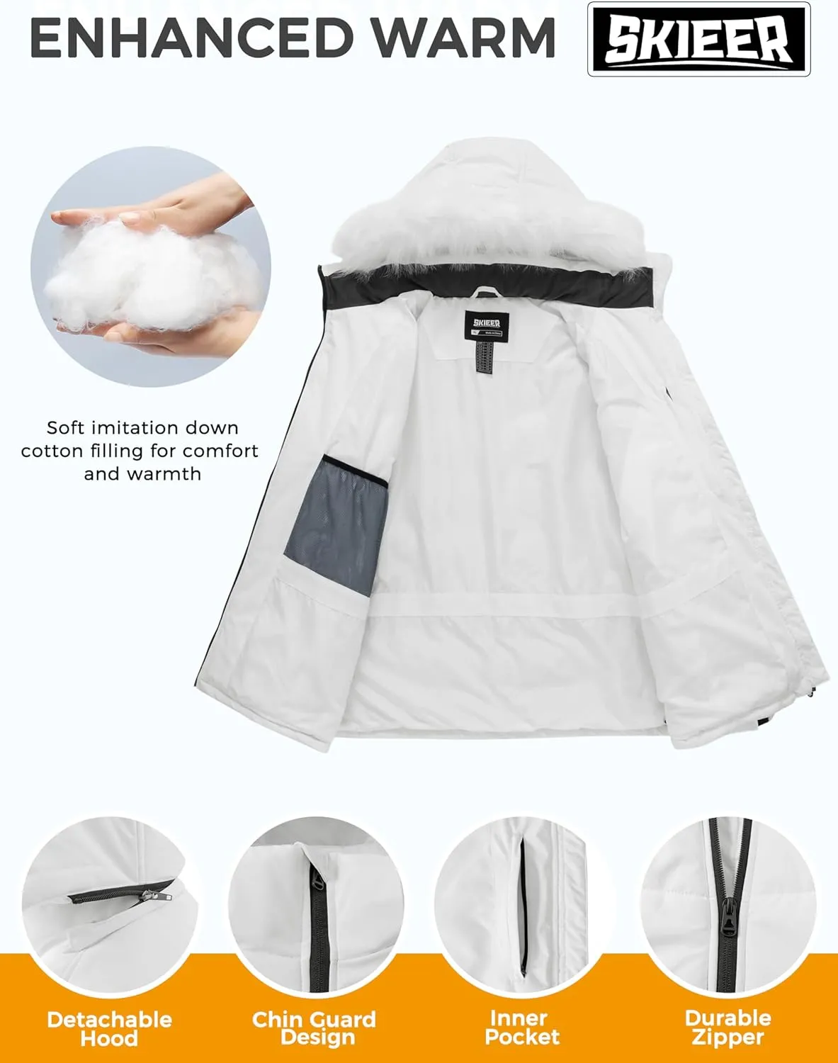 Skieer Women's Plus Size Ski Jacket Waterproof Warm Snow Winter Coat with Removable Hood