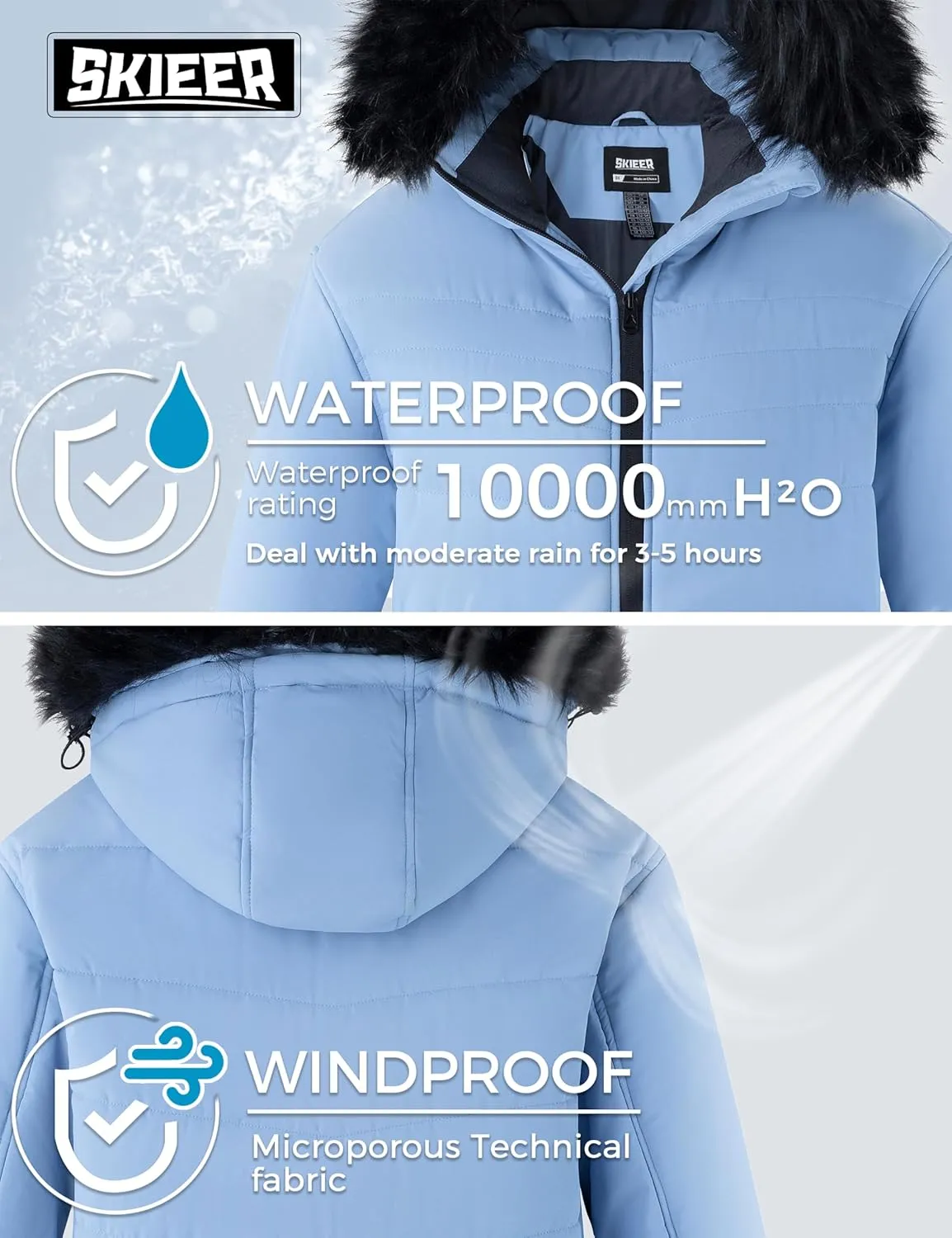 Skieer Women's Plus Size Ski Jacket Waterproof Warm Snow Winter Coat with Removable Hood
