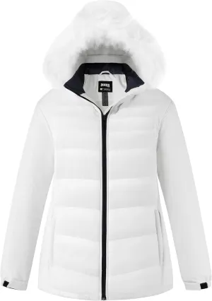 Skieer Women's Plus Size Ski Jacket Waterproof Warm Snow Winter Coat with Removable Hood