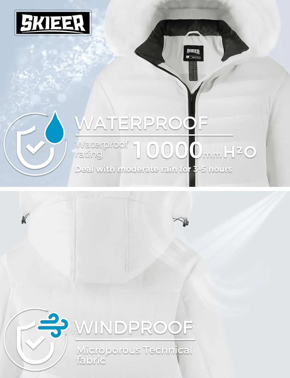 Skieer Women's Plus Size Ski Jacket Waterproof Warm Snow Winter Coat with Removable Hood