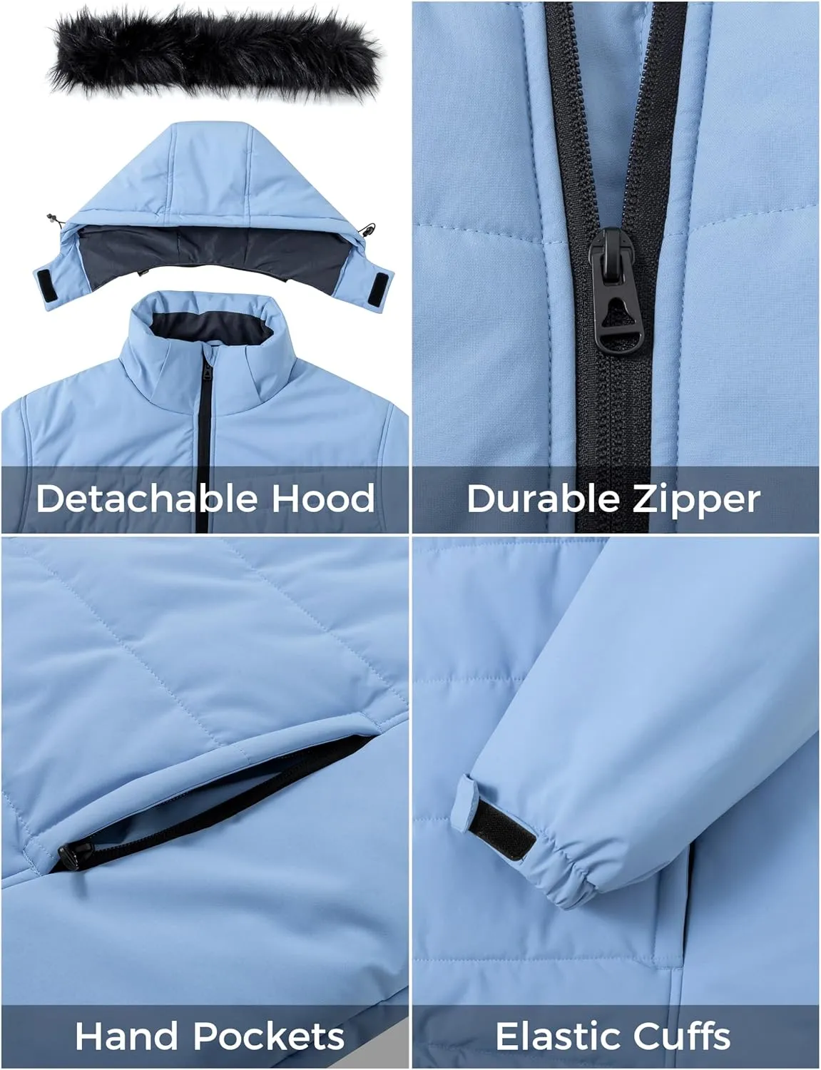Skieer Women's Plus Size Ski Jacket Waterproof Warm Snow Winter Coat with Removable Hood