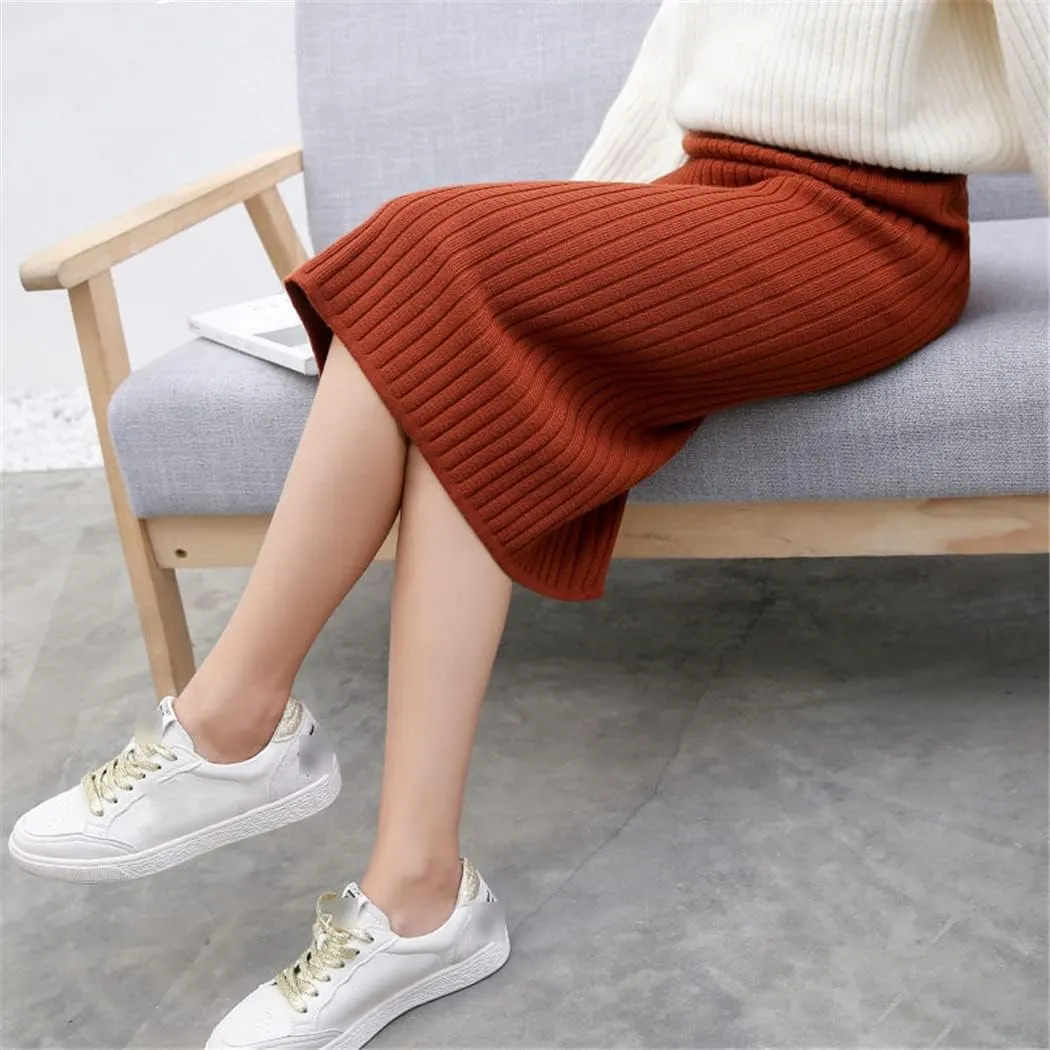Stretchable Split Knit Sweater Skirt Elastic High Waist Midi Pencil Skirt Bodycon Women Long Skirts