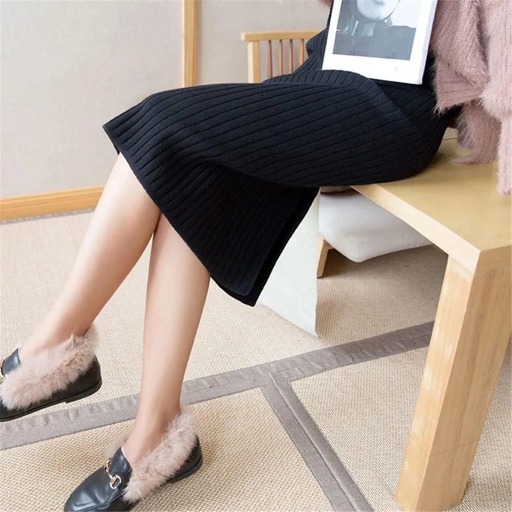 Stretchable Split Knit Sweater Skirt Elastic High Waist Midi Pencil Skirt Bodycon Women Long Skirts