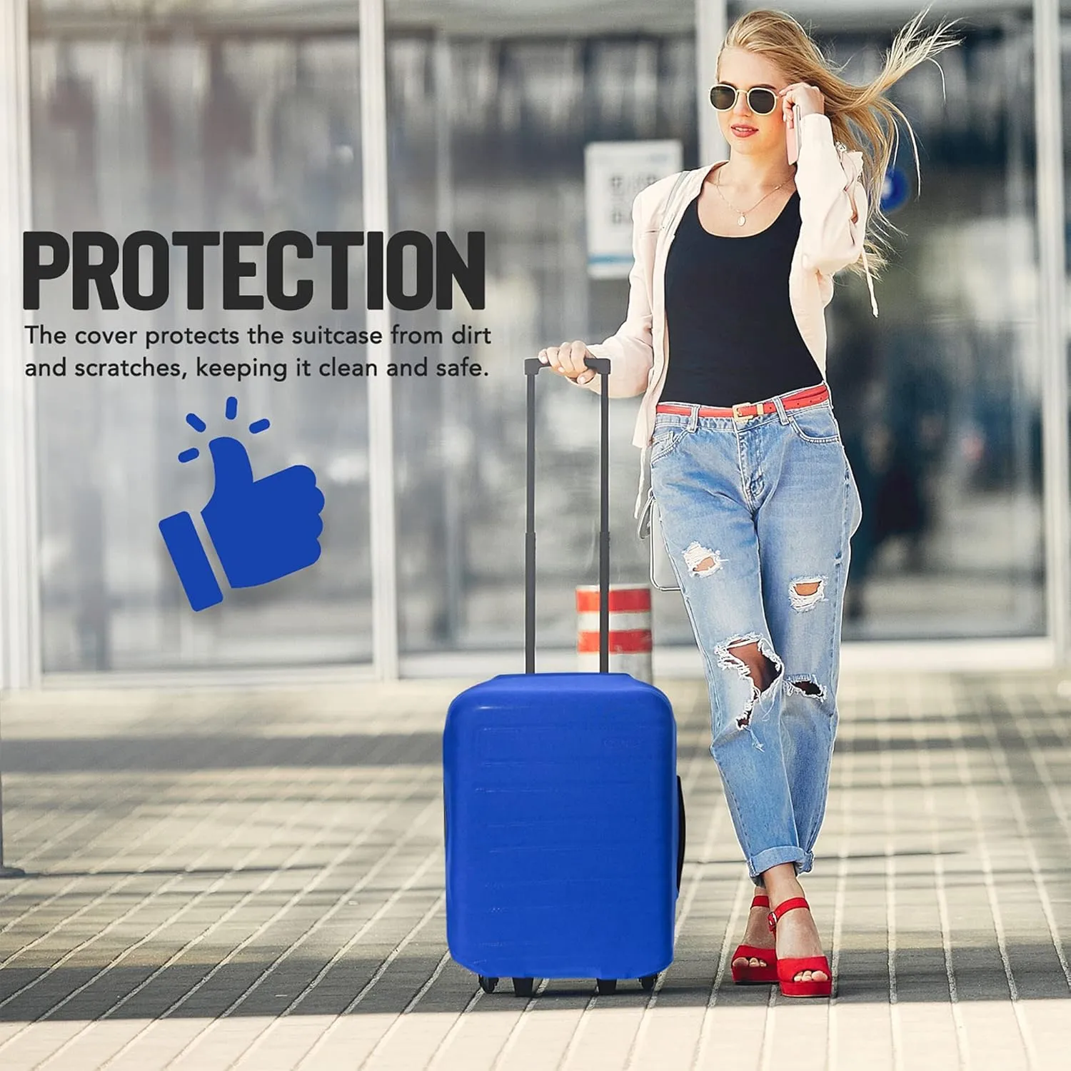 STROMGUARD Suitcase Cover, Blue, TSA Approved, Durable, Universal Size, Scratch-Free, Stretchable, Machine Washable
