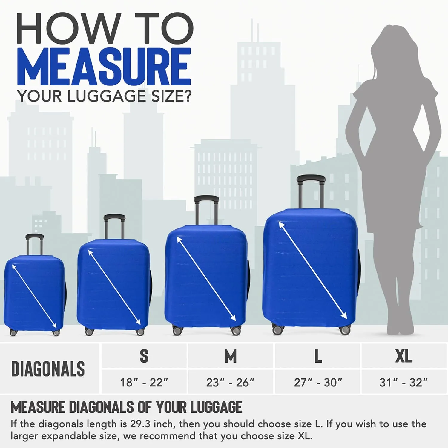 STROMGUARD Suitcase Cover, Blue, TSA Approved, Durable, Universal Size, Scratch-Free, Stretchable, Machine Washable