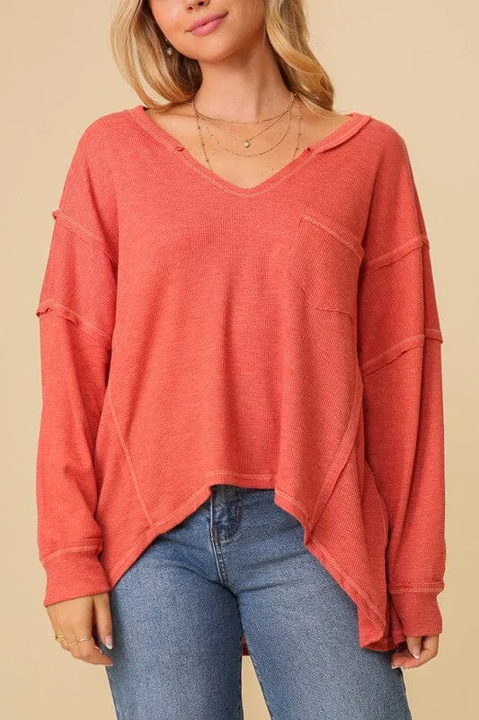 thermal high low vneck oversized  top