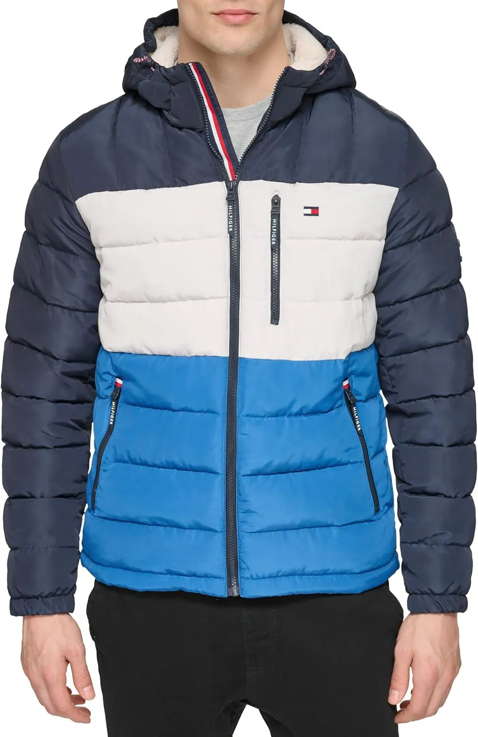 Tommy Hilfiger Men's Midweight Sherpa Lined Hooded Water Resistant Puffer Jacket