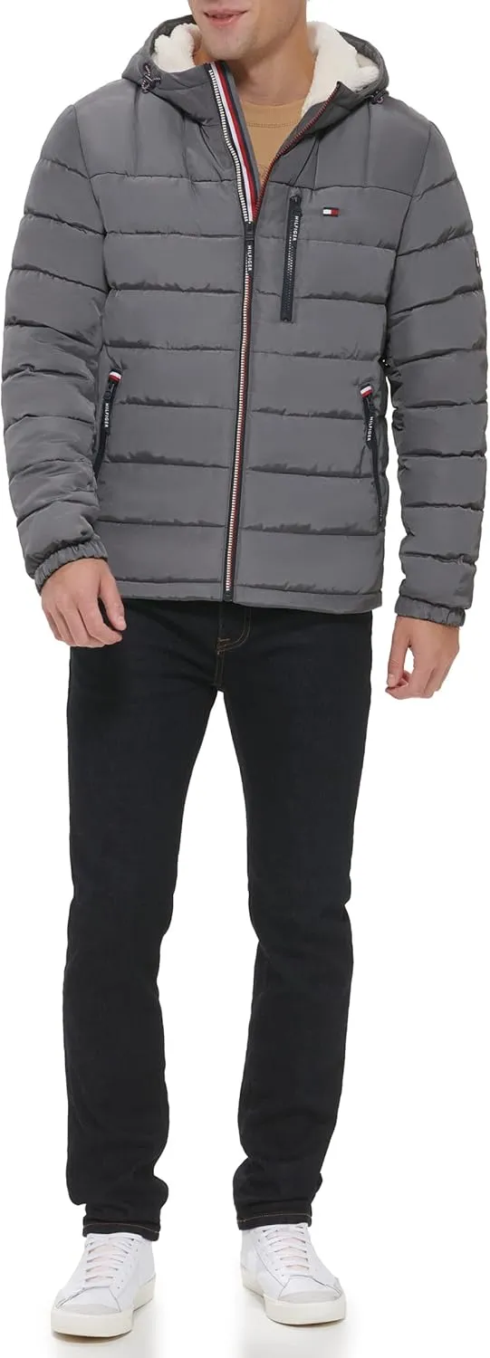 Tommy Hilfiger Men's Midweight Sherpa Lined Hooded Water Resistant Puffer Jacket
