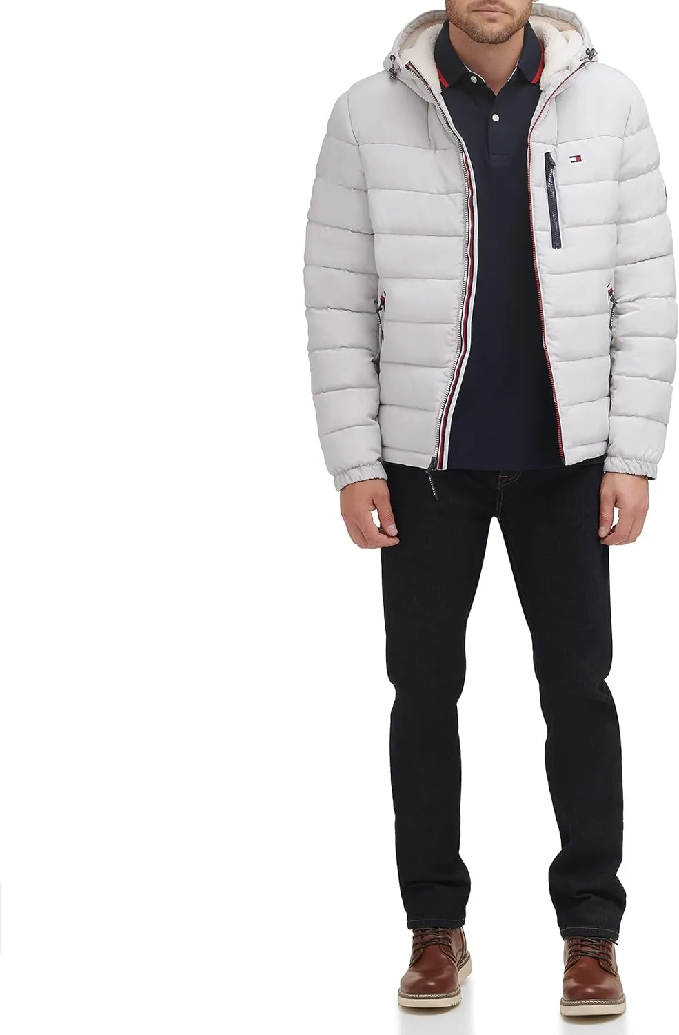 Tommy Hilfiger Men's Midweight Sherpa Lined Hooded Water Resistant Puffer Jacket
