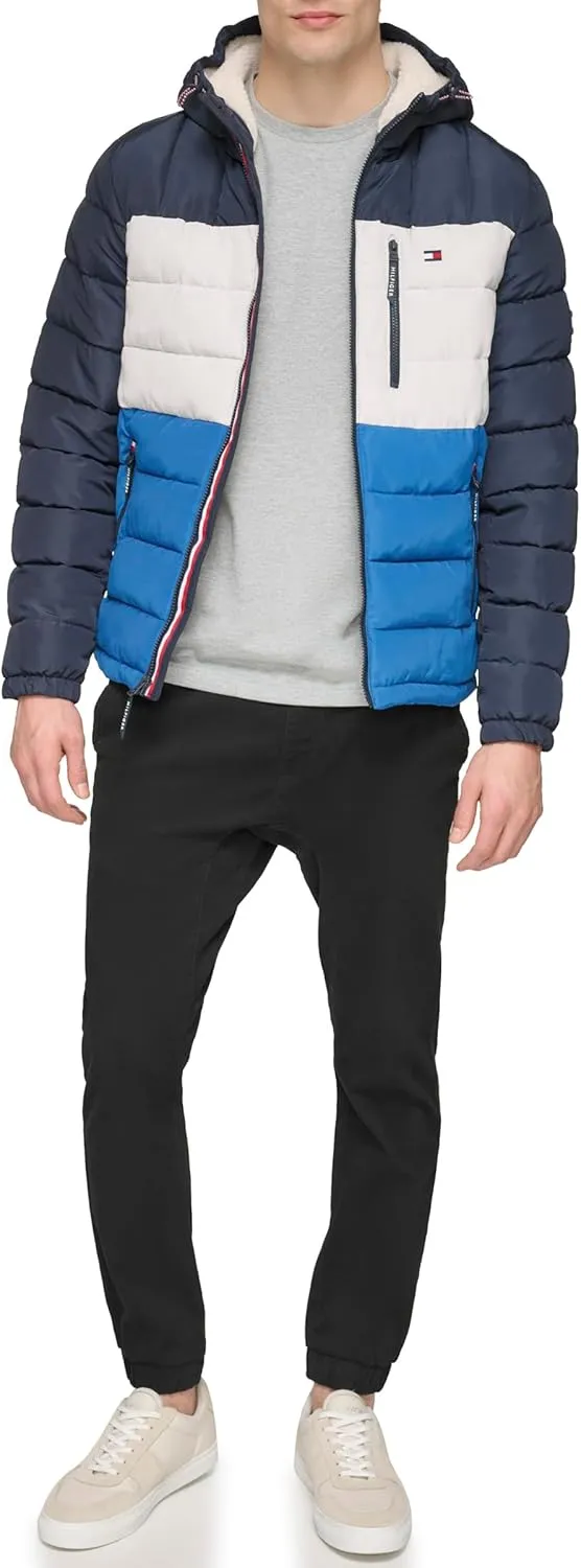 Tommy Hilfiger Men's Midweight Sherpa Lined Hooded Water Resistant Puffer Jacket