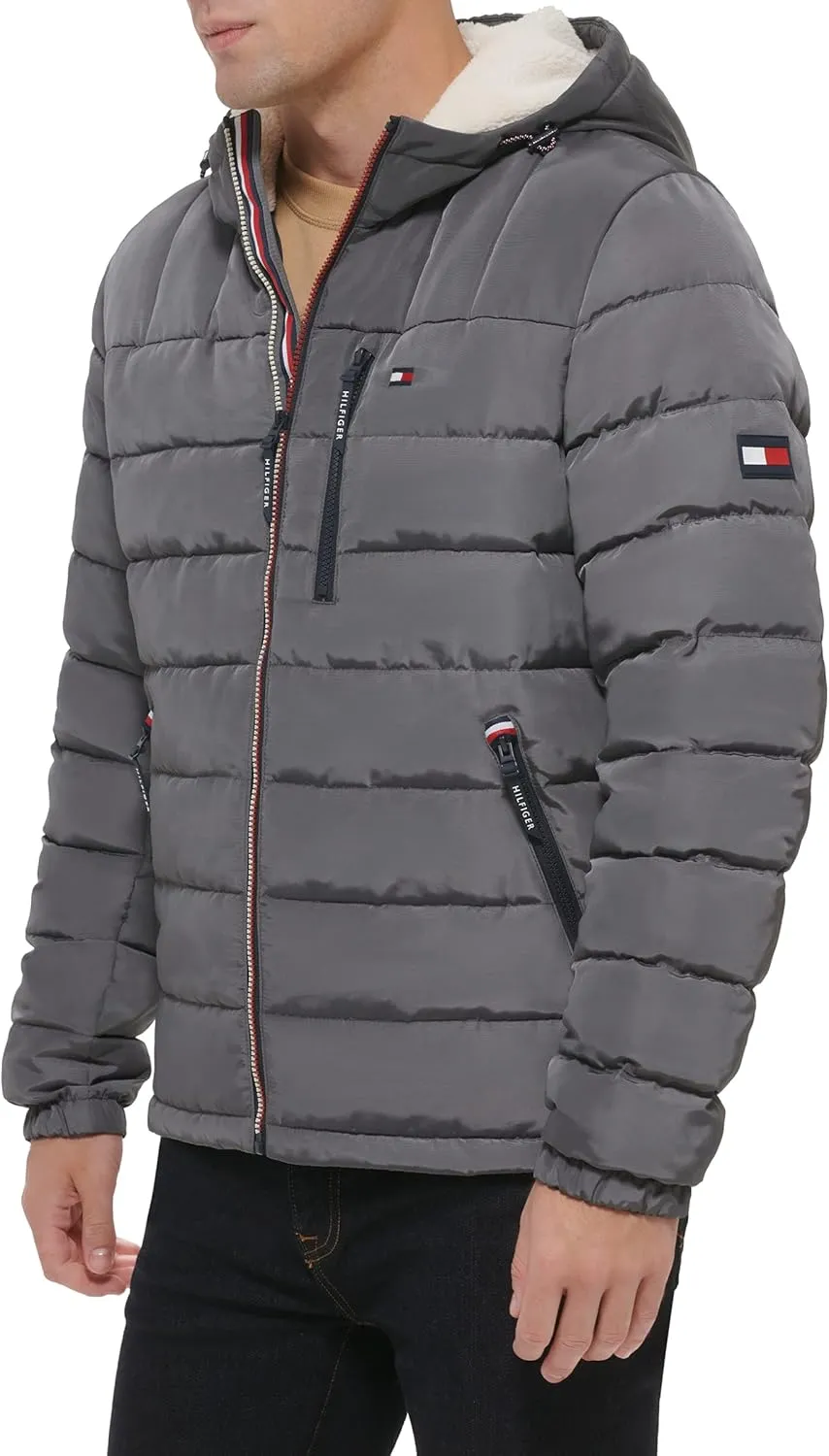 Tommy Hilfiger Men's Midweight Sherpa Lined Hooded Water Resistant Puffer Jacket