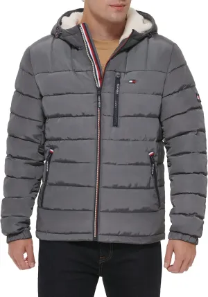Tommy Hilfiger Men's Midweight Sherpa Lined Hooded Water Resistant Puffer Jacket