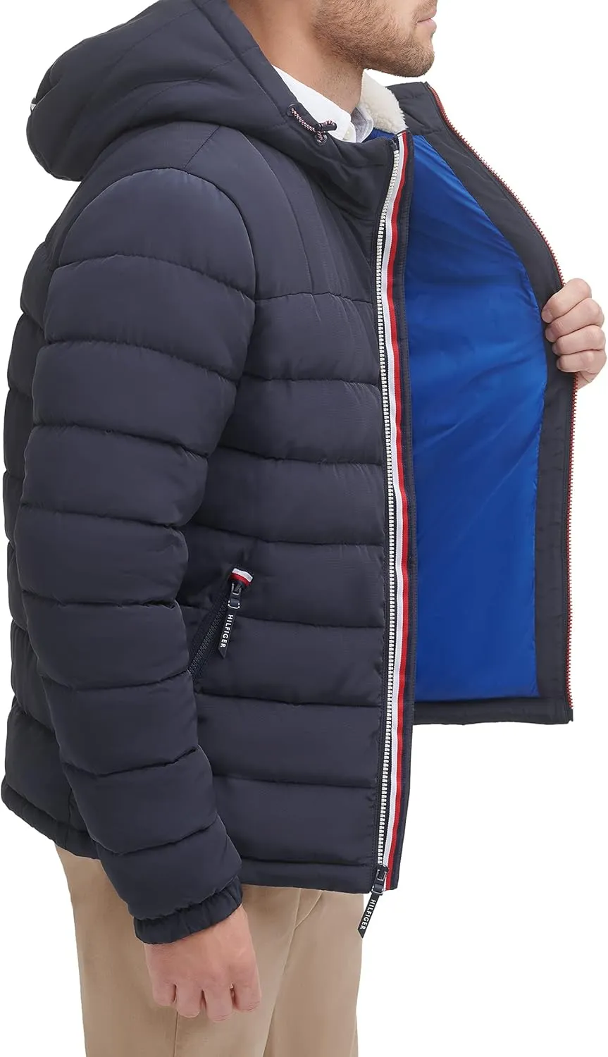 Tommy Hilfiger Men's Midweight Sherpa Lined Hooded Water Resistant Puffer Jacket