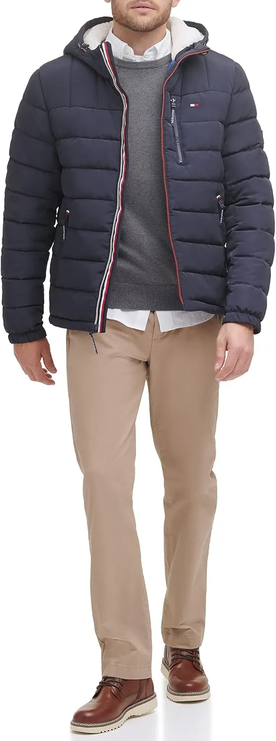 Tommy Hilfiger Men's Midweight Sherpa Lined Hooded Water Resistant Puffer Jacket