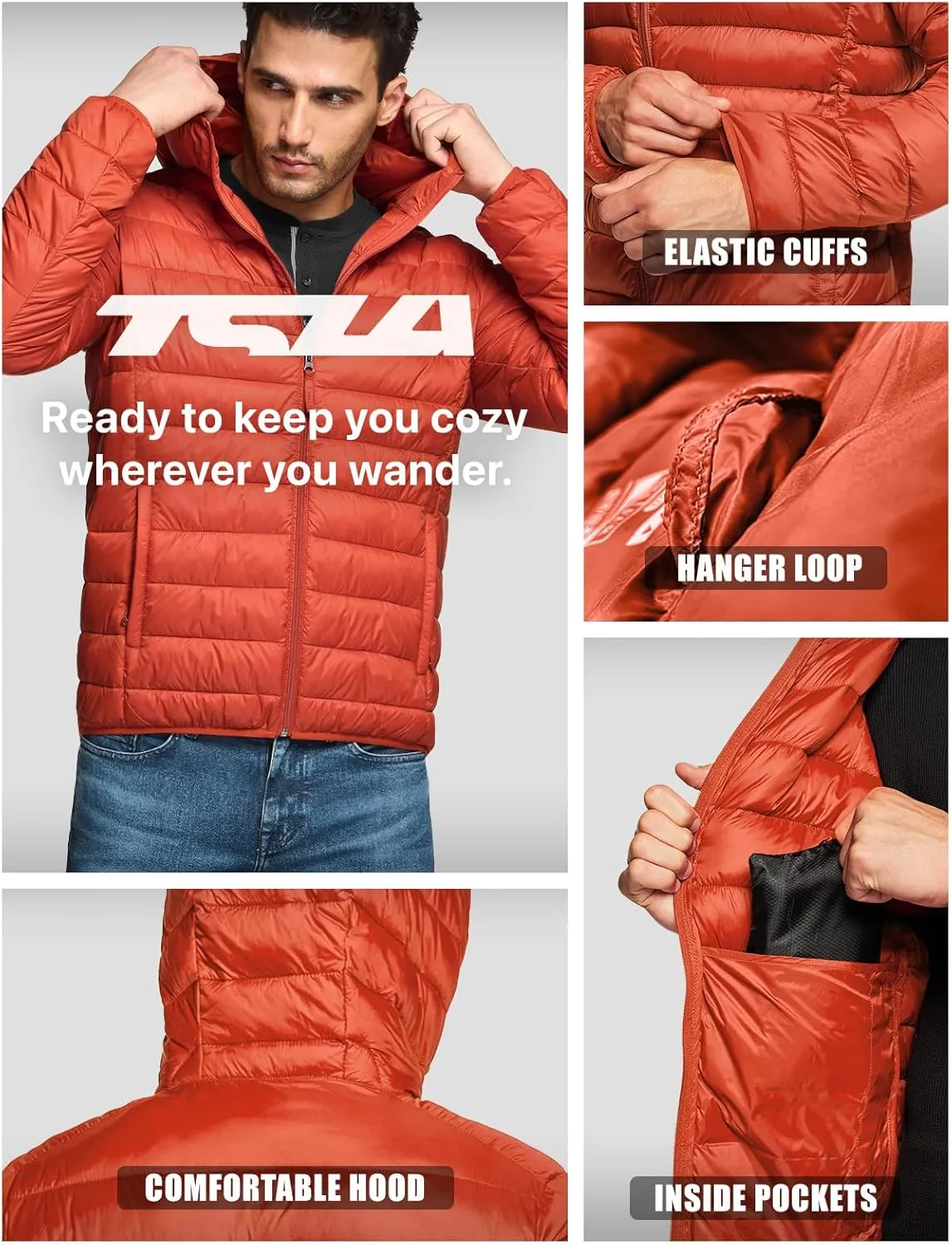 TSLA Men's Lightweight Packable Accent Puffer Jacket, Water-Resistant Winter Jackets