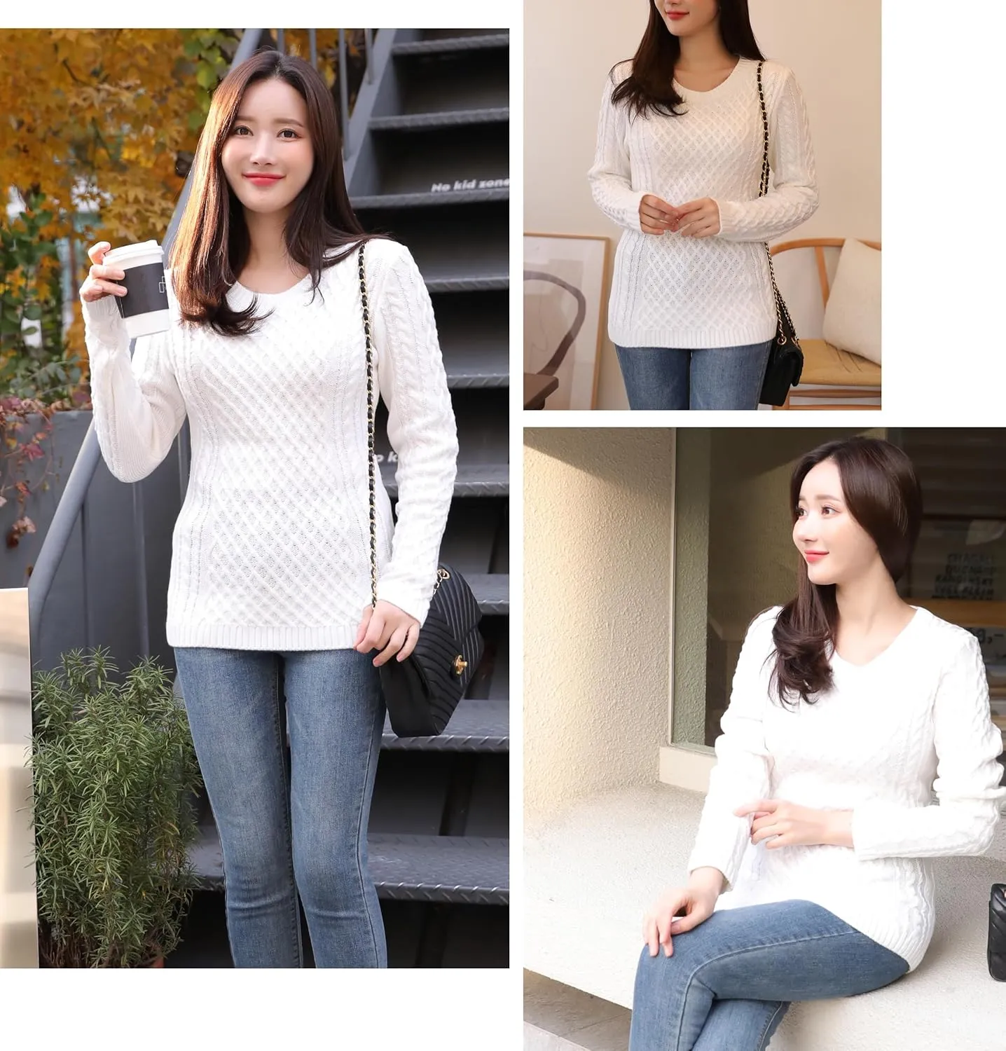 v28 Women Crew Neck Knit Stretchable Elasticity Long Sleeve Sweater Jumper Pullover