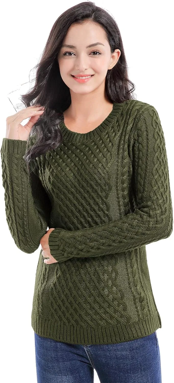 v28 Women Crew Neck Knit Stretchable Elasticity Long Sleeve Sweater Jumper Pullover
