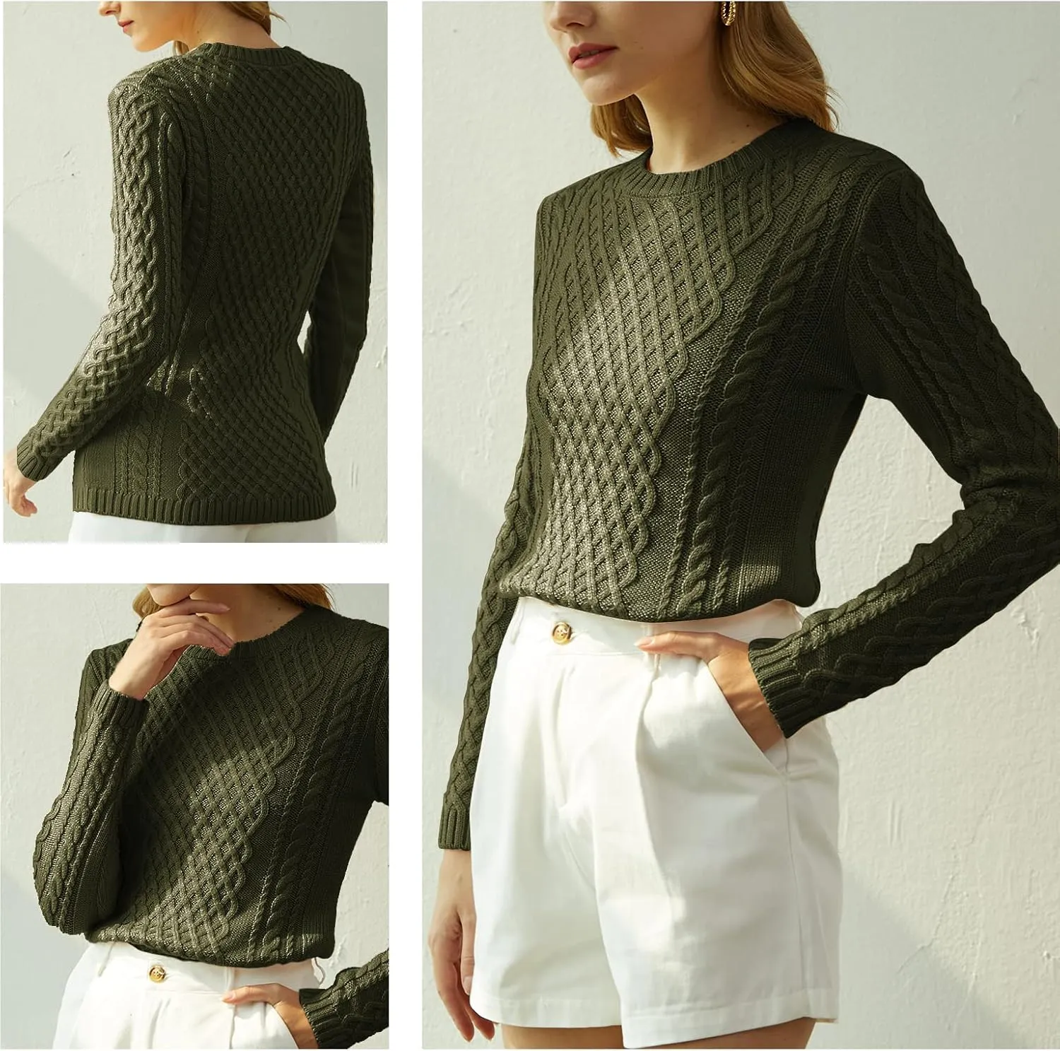 v28 Women Crew Neck Knit Stretchable Elasticity Long Sleeve Sweater Jumper Pullover