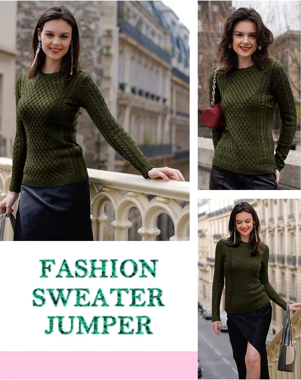 v28 Women Crew Neck Knit Stretchable Elasticity Long Sleeve Sweater Jumper Pullover