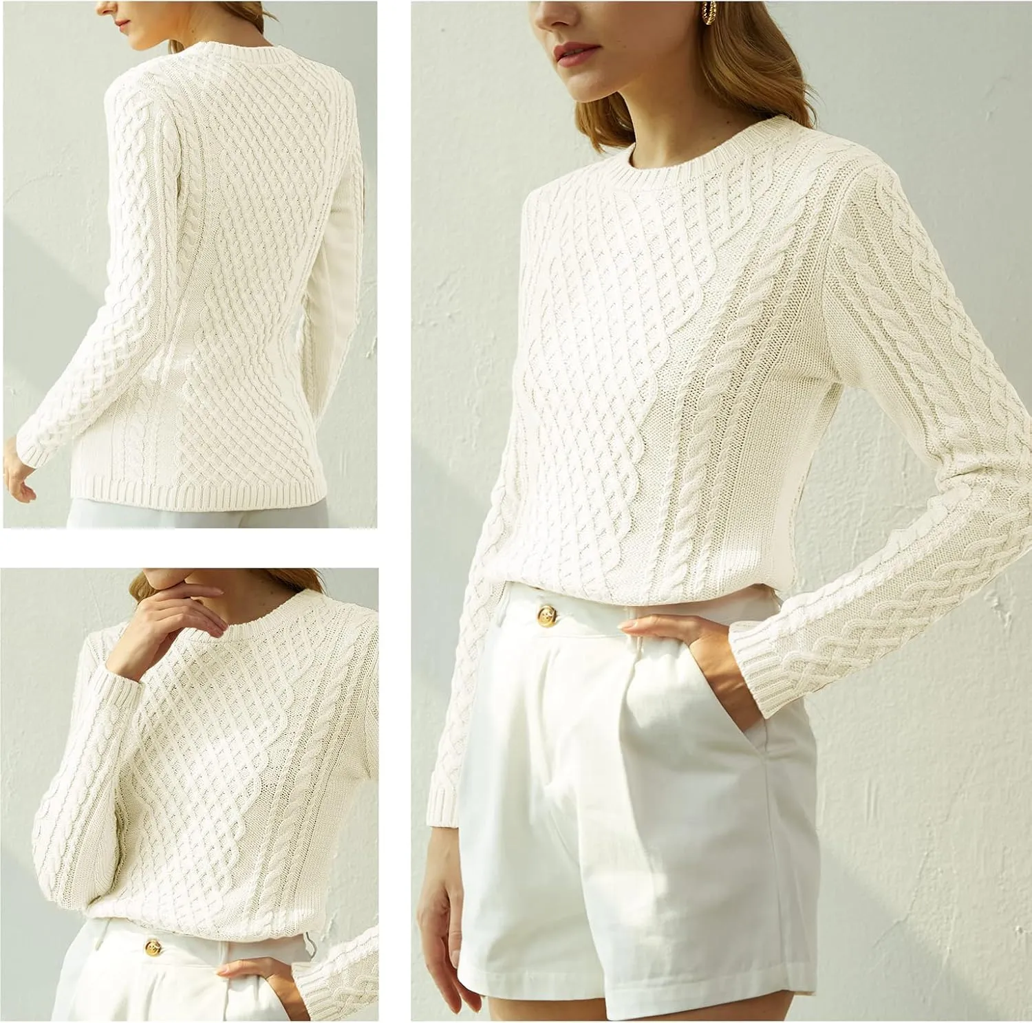 v28 Women Crew Neck Knit Stretchable Elasticity Long Sleeve Sweater Jumper Pullover